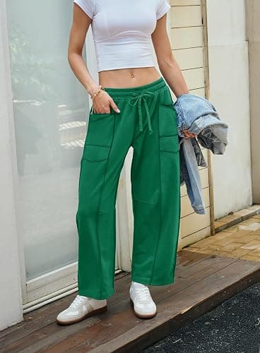 Yanekop Womens Baggy Wide Leg Pants Casual Fall Trousers Palazzo Pants Drawstring Waist Barrel Sweatpants with Pockets thumbnail 3