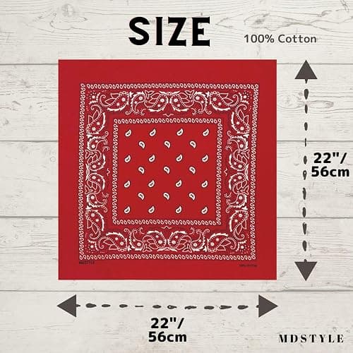 MDSTYLE 100% Cotton Bandana for Men & Women 22" x 22" Paisley Pattern Handkerchief Headband Scarf thumbnail 4