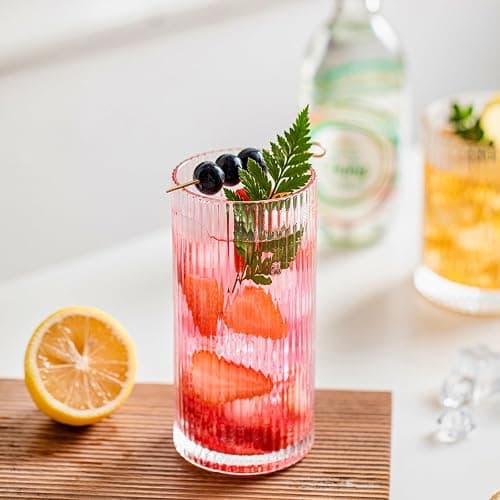 INSETLAN Ribbed Drinking Glasses Set of 6, 370ml Origami Design Ribbed Glassware, Highball Glasses for Juice, Water, and Cocktails, Perfect for Home, Restaurants, and Parties | Dishwasher Safe thumbnail 5