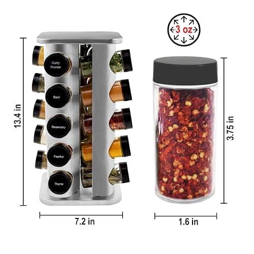 Orii 20 Jar Spice Rack with Spices Included - Revolving Tower Organizer for Kitchen Spices and Seasonings, (Stainless Steel) thumbnail 3