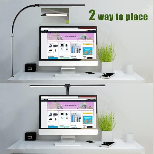 Ksunun Double Head LED Desk Lamp, Architect Desk Lamps for Home Office, 24W Brightest Workbench Office Lighting-5 Color Modes and 5 Dimmable Eye Protection Modern Desk Lamp for Monitor Reading thumbnail 2