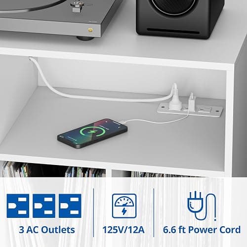 Cozy Castle Record Player Stand with Vinyl Storage Cabinet, Wood Turntable Table Open Shelf Holder Up to 350 Albums Cube Storage Organizer for Living Room, Office, White thumbnail 3