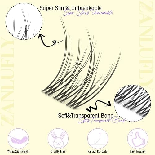Cluster Lashes Natural Eyelash Clusters CC-Curly Eyelash Extension Wispy Individual Lashes Clusters Clear Band ZANLUFLY DIY Lash Extension (9MM 10MM 11MM,140Pcs) thumbnail 2