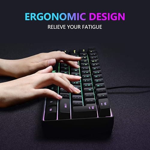 RedThunder 60% RGB Gaming Keyboard and Mouse Combo, UK Layout Ultra Compact Backlit Mini Keyboard, Lightweight 7200 DPI Cellular Optical Mouse, Portable Wired Gaming Set for PC PS5 Xbox Gamers (Black) thumbnail 4