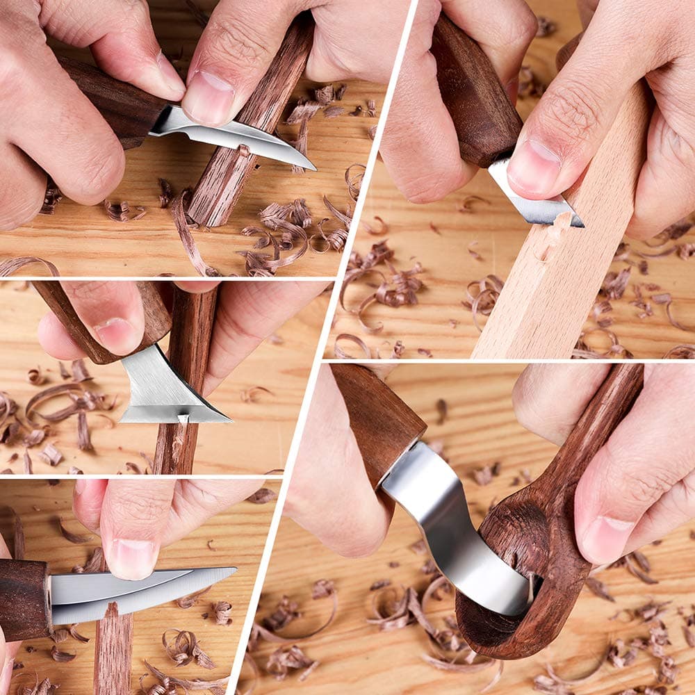 10pc Wood Carving Knife Set Beginner Wood Carving Kit Convenient Wood Carving Tools Set Cut Resistant Gloves,Spoon Carving Hook Knife, Wood Carving Whittling Knife, Chip Carving Detail Knife Sandpaper for Woodworking thumbnail 8
