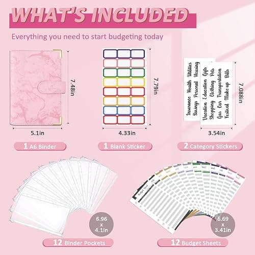 Onlyesh Budget Binder, Cash Envelopes for Budgeting, Money Organizer for Cash, 28Pcs Budget Binder with Cash Envelopes, Marble 6-Ring Money Saving Binder(Pink) thumbnail 3