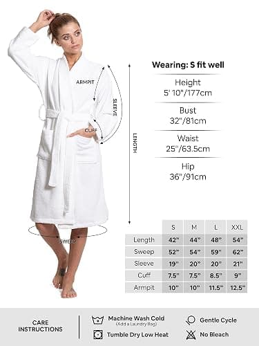 Turkuoise Soft & Absorbent Towel Robe, 100% Cotton Turkish Terry Cloth Kimono Bathrobes for Women thumbnail 6