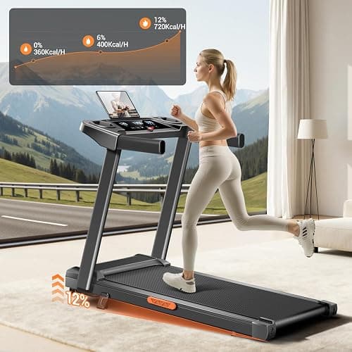 12% Incline Treadmill with Handle, 3-in-1 Portable Treadmills for Home and Office, Foldable Treadmills with 300 Lbs Weight Capacity, 3.0HP Quiet Walking Pad Treadmill, Three Screen thumbnail 2