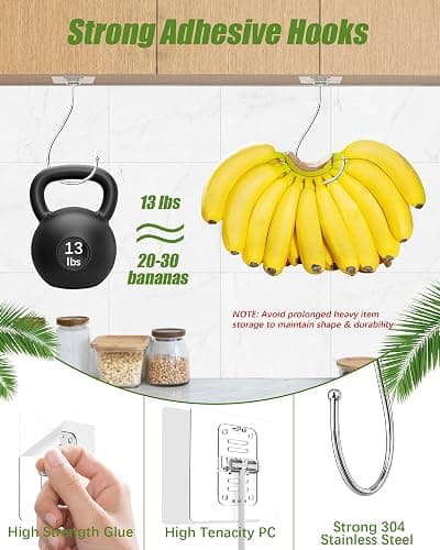 Banana Hook for Hanging Heavy-Duty 15Ib(Max) 2 Pack, Folding Banana Hanger Under Cabinet, Banana Holder Self Adhesive Traceless Clear for Keep Fresh & Kitchen Space Saving（16cm） thumbnail 4