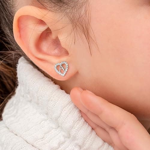Anoup Christmas Gifts for Grandkids Girls Earrings - S925 Sterling Silver Post CZ Hypoallergenic Stud Heart Initial Earrings for Women Kids Jewelry Stocking Stuffers for Teen Girls Birthday Gifts thumbnail 2