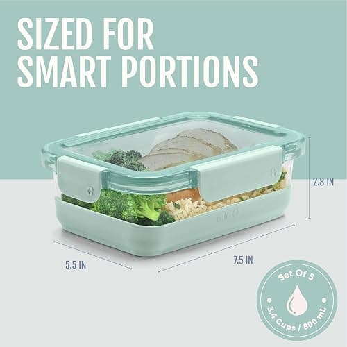 Ello Duraglass 3.4 Cup Meal Prep Sets 10Pc, 5 Pack Set- Glass Food Storage Container with Silicone Boot and Airtight BPA-Free Plastic Lids, Dishwasher, Microwave, and Freezer Safe, Garden Goals thumbnail 2