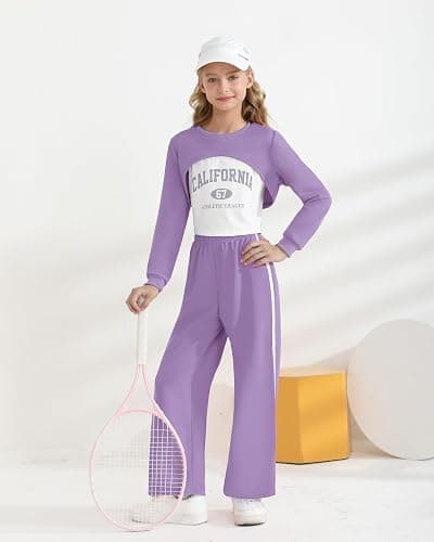 YOURUIKEY Girls 3 Piece Outfits Long Sleeve Crop Shirts & Cami Tops & Sweatpants Sets Fall Clothes Size 8-14Y thumbnail 3