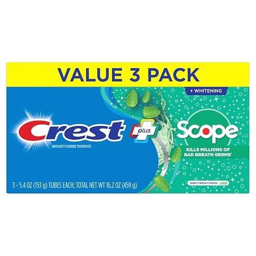 Crest + Scope Whitening Toothpaste - Pack of 3, 5.4 Oz Tubes - Anticavity Fluoride Toothpaste, Fresh Breath, Kills Germs - Tartar Protection, Enamel Protection - Minty Fresh Flavor thumbnail 7