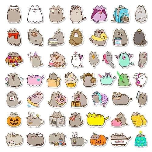 50pcs Cat Stickers Pack Cartoon Waterproof Vinyl Pusheen Sticker for Water Bottle Luggage Bike Car Decals for Kids Teens Adults Stickers, Toddlers thumbnail 3