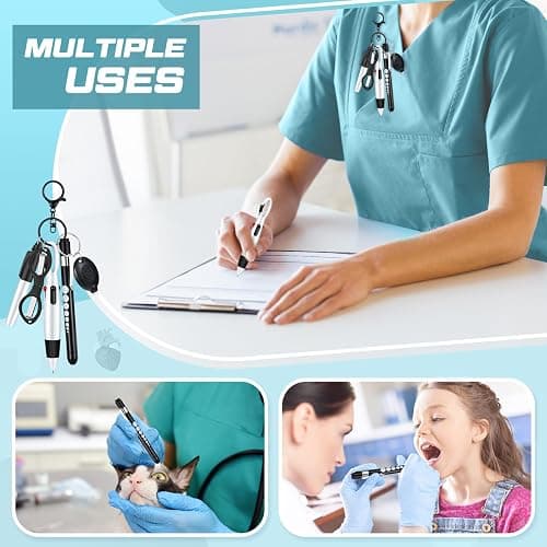 MotiMind 6 Pcs Nurse Pen Set Rn Badge Accessories Essentials, Black | Nurse Marker Pen, Retractable Ballpoint Pen, Keychain Clip, Foldable Scissors, LED Flashlight, Nurse Accessories thumbnail 7