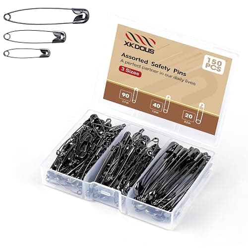 XKDOUS Safety Pins - 150 Pcs Assorted Sizes Black Pins Bulk - Small & Large Heavy Duty for Clothes, Sewing, Craft - Image 1