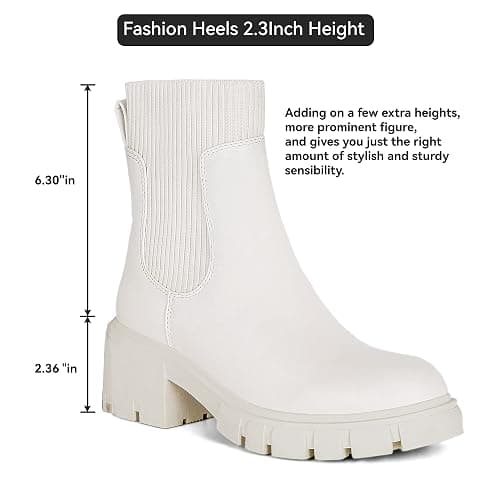 Athlefit Women's Chelsea Boots Fashion Slip on Platform Ankle Boots Lug Sole Chunky Booties thumbnail 5