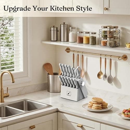 imarku Kitchen Knife Set, Japanese Knives Set For Kitchen, Stainless Steel Knife Set With Block, Kitchen Gadgets, White, Anti-Slip Handle, Dishwasher Safe thumbnail 2