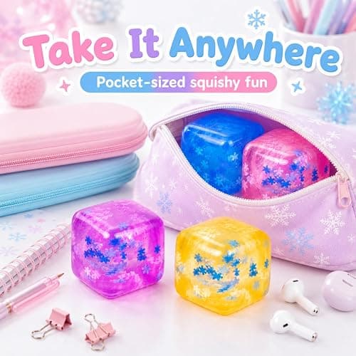 4PCS Ice Cube Squishy Toys with Snowflakes, Slow Rising Stress Cubes | Soft Sensory Fidget Squeeze Toys for Adults, Birthday Gifts, Party Favors and Desk Toys thumbnail 5