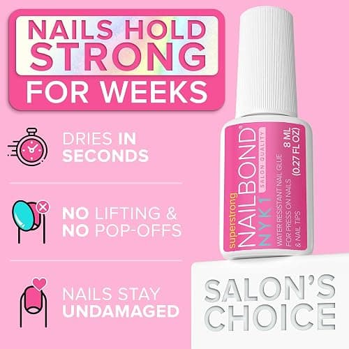 NYK1 Super Strong Nail Glue for Press On Nails, Nail Tips & Acrylics | 8ml | NailBond Brush On Glue for Press Ons, Tips & Acrylics - Long Lasting, Maximum Strength, Mess-Free Application thumbnail 6