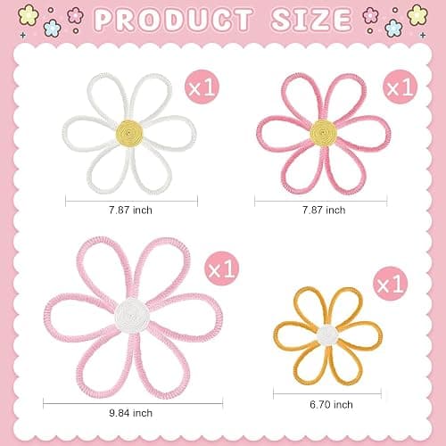 Ganeen Boho Nursery Woven Daisy Flowers Daisy Wall Decor Nursery Decor Macrame Wall Hanging Supply for Girl Bohemian Art Home Bedroom Room Flowers Set of 4(6 Petals) thumbnail 2