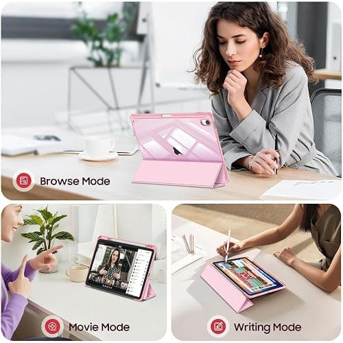 FINTIE Hybrid Case for iPad Air 11 Inch M3 (2025) / M2 (2024), iPad Air 5th / 4th Generation (2022/2020) - Shockproof Slim Clear Back Cover with Pencil Holder, Auto Wake/Sleep, Baby Pink thumbnail 3