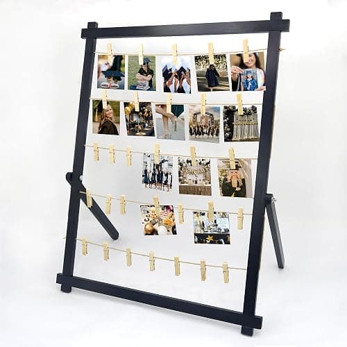 FramePro Freestanding Photo Display Board with Clips, Stable Tabletop Picture Frame Stand Holds 30+ Photos, Graduation Centerpiece Decorations 2026, Wooden Board for Photos, Artworks (Black) - Image 1