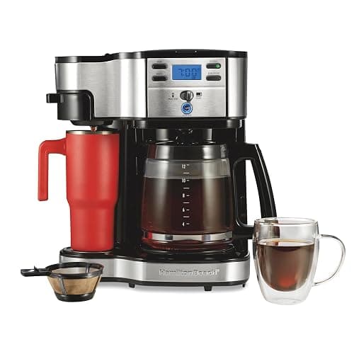 Hamilton Beach 2-Way Programmable Coffee Maker, 12 Cup Glass Carafe And Single Serve Coffee Maker, Black with Stainless Steel Accents, 49980RG - Image 1