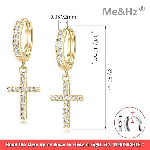 14K Gold Plated Drop Dangle Cross Hoop Earrings Trendy Gold Cross Earrings for Women Small CZ Huggie Hoops Dangling Diamond Cross Earrings for Men Hypoallergenic Lightweight thumbnail 5