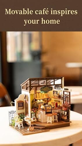 Rowood Coffee Miniature House Kit, DIY Miniature Dollhouse Kits Gifts for Adults to Build, Mayberry Street Miniatures, Wooden Adults Crafts, Mini Model Kits with LED, Birthday for Adult(NO.17 Cafe) thumbnail 8