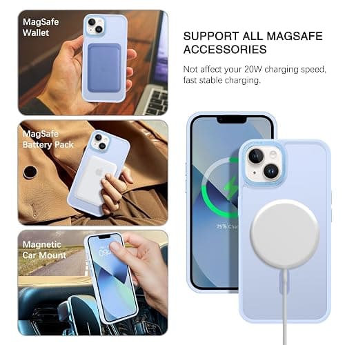 BENTOBEN Magnetic for iPhone 13 Case & iPhone 14 Case [Compatible with Magsafe] Translucent Matte Phone Case iPhone 13/14 Slim Thin Shockproof Women Men Protective Cover, Light Blue thumbnail 2