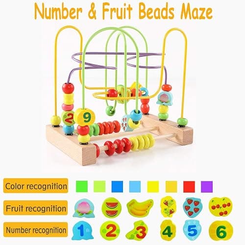 Jacootoys Beads Maze Wooden Roller Coaster Activity Learn Game for Toddlers | Learning Numbers and Fruit Wooden Bead Maze, Bead Wire Toy, Preschool Educational Toy Gift for Toddlers Kids Boys Girls thumbnail 7