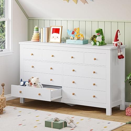 Hasuit White Dresser for Bedroom with 9 Drawers, Modern 55.1" Long Dressers Chest of Drawer with Large Drawers, Large Capacity Storage Organizer Cabinet, Wide Dresser for Bedroom, Living Room, Hallway thumbnail 6