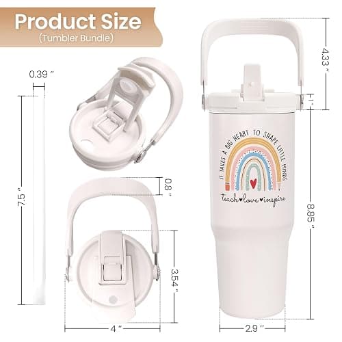 Teacher Appreciation Gifts, Teacher Tumbler 30oz, Stainless Steel Insulated Tumblers Coffee Travel Cup with Handle & Flip Straw, Best Teachers Gifts from Student for Birthday Christmas Graduation thumbnail 2
