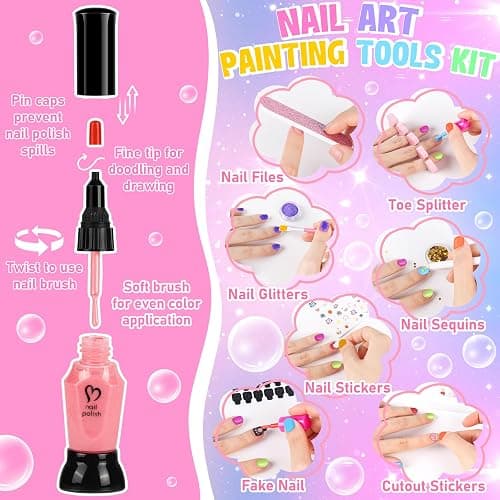 Kids Nail Polish Set for Girls, 27Pcs Nail Art Kit with Nail Dryer & Storage Case, Non-Toxic Peel-Off Water-Based Nail Polish, Christmas Birthday Gifts Toys for Toddlers Kids Girls Age 8 9 10+ thumbnail 4