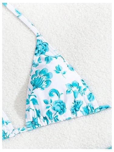 SHENHE Women's 3 Piece Floral Bikini Set with Wrap Coverup Halter Triangle Swimsuits thumbnail 4