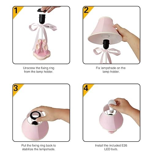 Cozylight Bedside Lamp, Pink Dancing Shoes Design, 14inch Tall Table Lamp with Fabric Stitch Shade for Girl’s Bedroom Décor, Including an E26 LED Bulb (Push Button) thumbnail 5