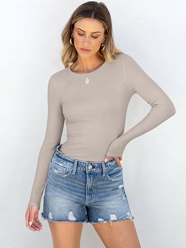 ANRABESS Women Long Sleeve Shirts Rib Knit Slim Fit Tops Basic Tee 2025 Fall Outfits Casual T-Shirt Underscrubs Layer Clothes thumbnail 2