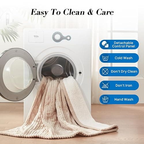 Westinghouse Queen Size Electric Blanket, Flannel to Sherpa Reversible, Heated Blanket Queen with Dual Control 10 Heating Settings & 1-12 Hours Auto Shut Off, Machine Washable, (84" x 90", Beige) thumbnail 10
