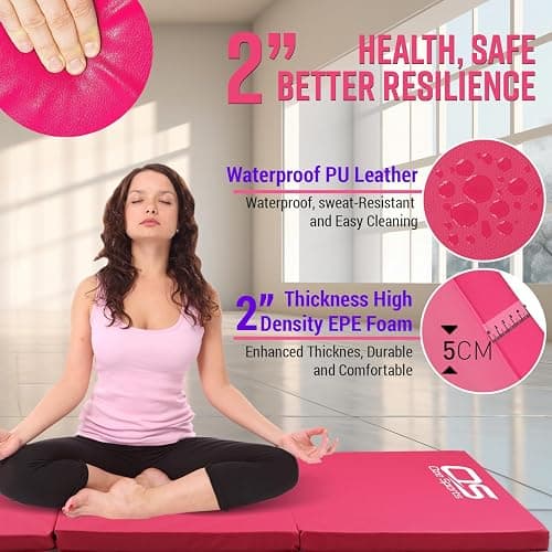 Gymnastic Tumble Exercise Mat Non Slip PU Leather Surface High Density Polyether Material 6FT Long Tri Folding Crash With Carry Handles perfect for gymnastics yoga Pilates thumbnail 5
