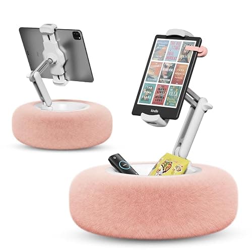SupeDesk Tablet Pillow Stand for Reading, Adjustable Tablet Stand Phone Holder for Bed with Detachable Snack Bowl, Fits 4.7"-13" Kindle/Phones/Tablets, Watch Videos, Stream Media, Pink - Image 1