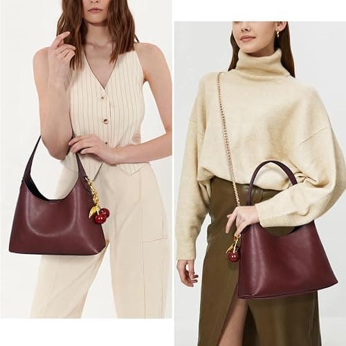 Small Hobo Bags for Women Cherry Shoulder Bag Purse Faux Leather Tote Handbag Trendy Chain Crossbody Bag thumbnail 2