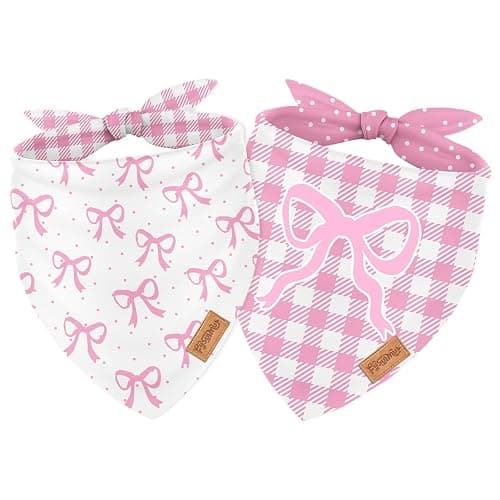 FYSUIMU 2Pcs Pink Bow Dog Bandana Cute Bowknot Triangle Pet Scarf Dot Gingham Reversible Adjustable Pet Neckerchief Dog Bib for Medium Large Dog Cat Costume Accessories - Image 1