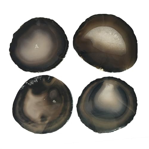 AMOYSTONE Natural Black Agate Coasters Set of 4 Agate Stone Sciles Handmade Coasters for Coffee Table Desk Cup, Small 3-4" - Image 1