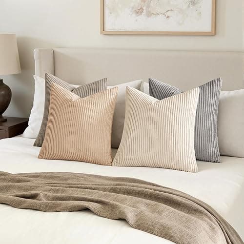MIULEE Boho Farmhouse Neutral Cream Throw Pillow Covers 18x18 Inch Set of 4 Mordern Nordic Cushion Covers Soft Corduroy Spring Home Decor for Couch Bed Sofa Living Room thumbnail 4
