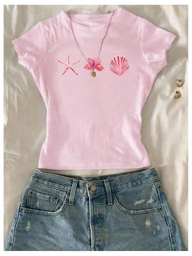 RoseSeek Girl's 3 Packs Graphic Tees Vacation Hibiscus Top Crewneck Short Sleeve Cute Summer T Shirt thumbnail 4