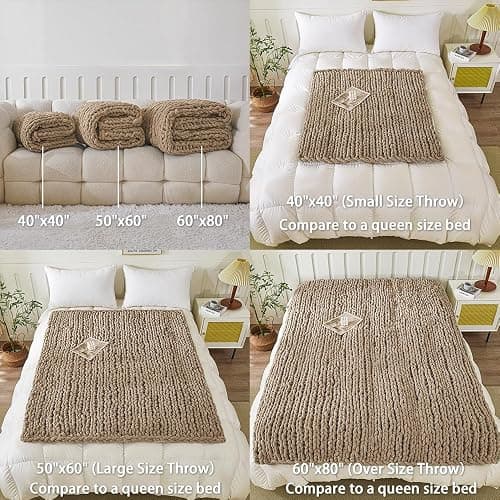 WESHIONGOO Chunky Knit Blanket Throw 51"×63" Knitted Throw Blankets for Couch Bed Fluffy Soft Blanket with Jumbo Chenille Yarn Thick 100% Handmade (Brown) thumbnail 5