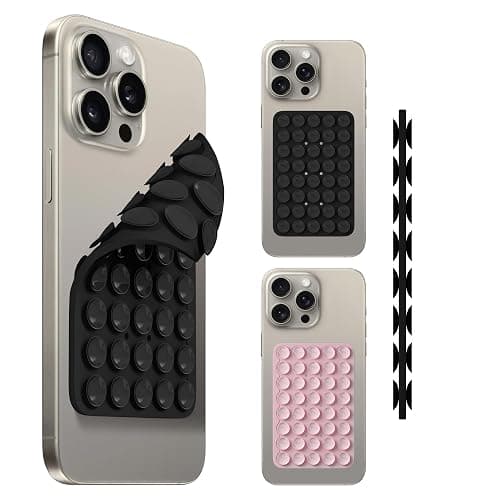 Doppelseitige Silikon-Saugnäpfe mit 40er-Körnung, kompatibel mit allen iPhone- und Android-Handys, Schwarz + Pink, 2 Stück - Image 1