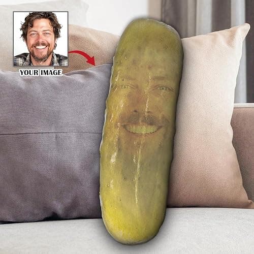 HANZSPROUT Custom Face Pickle Shaped Ugly Plush Pillow - Hiarious Food Pillows, Personalized Decorative Throw Pillow for Room Decor Sofa Chair thumbnail 2