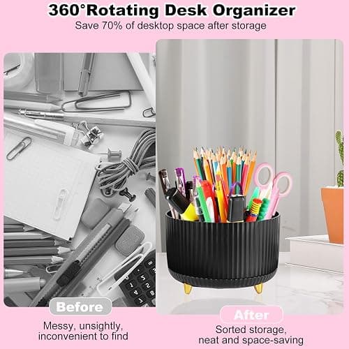 Gawsey Black Desk Organizers and Accessories Set with 360-Degree Rotating Pen Holder, Tape Dispenser, Stapler, Staple Remover, 1000 Staples, Tape, Clips Set, Ruler, Scissor, Pen thumbnail 7